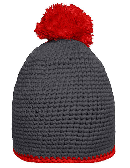 Pompon Hat With Contrast Stripe L-Shop
