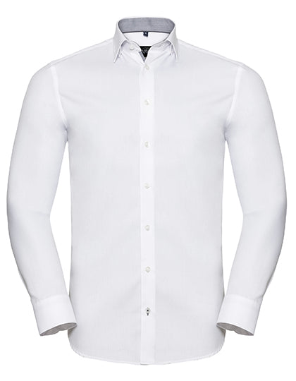 Men's Long Sleeve Tailored Contrast Herringbone Shirt L-Shop
