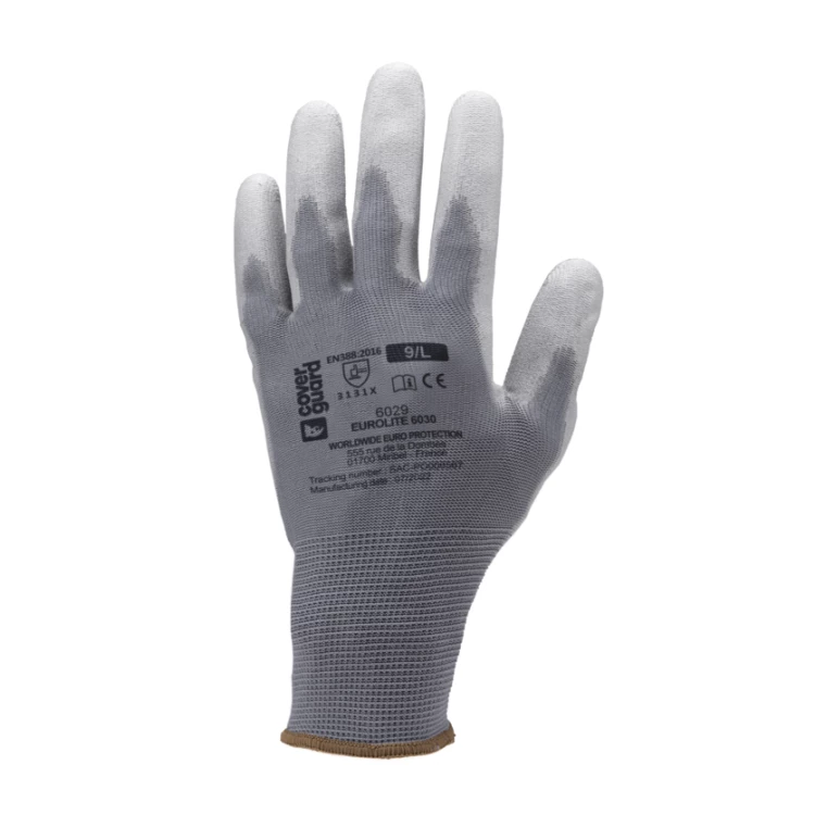 EUROLITE 6030 grey polyester gloves, grey PU palm, S.