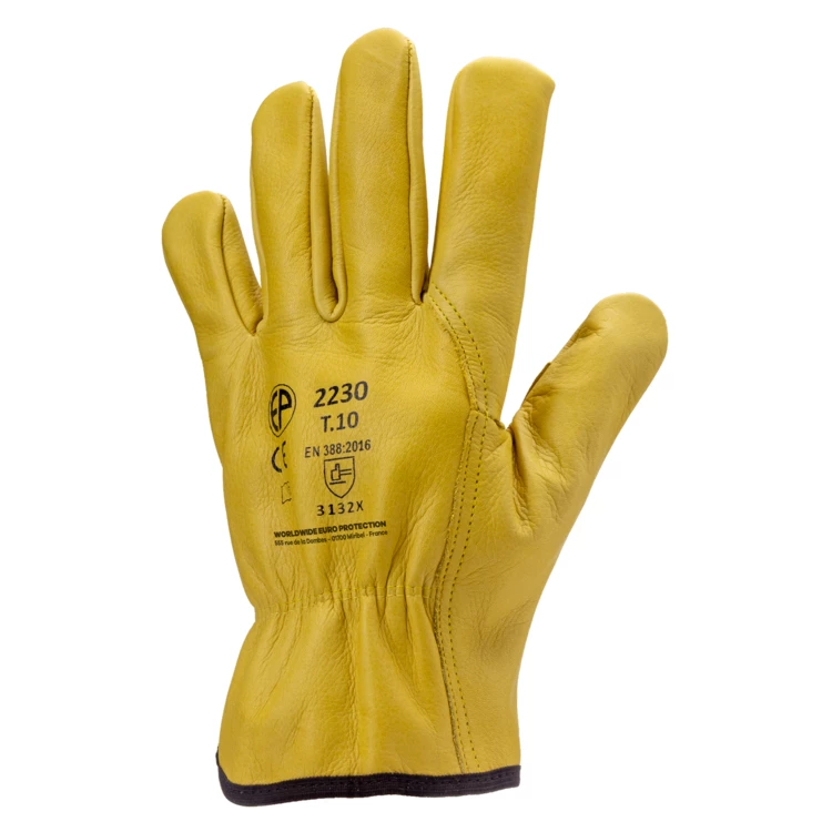 EUROSTRONG 2230 Full yellow grain cow leather gloves, S.