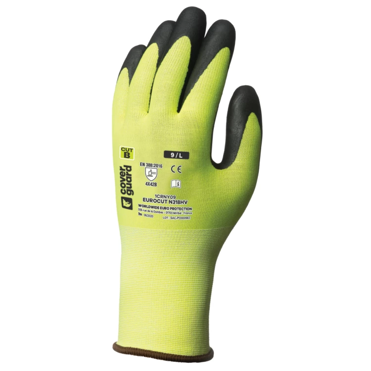 EUROCUT N318HV CUT B gloves, yellow blck palm Nitrile, S.