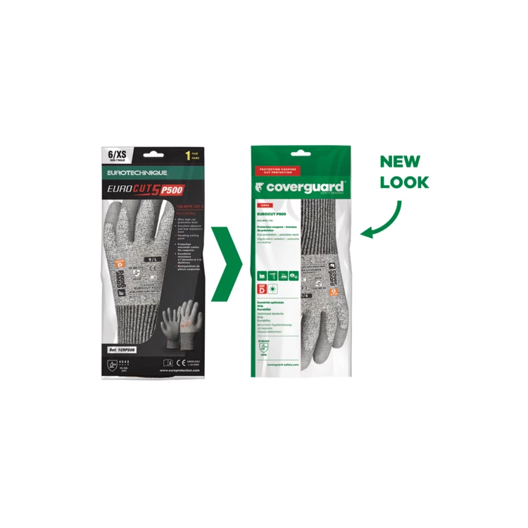 EUROCUT P500 CUT D gloves, PU grey coated palm, S.