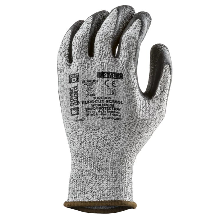 EUROCUT SC580L CUT D gloves, black crinkle latex, S.