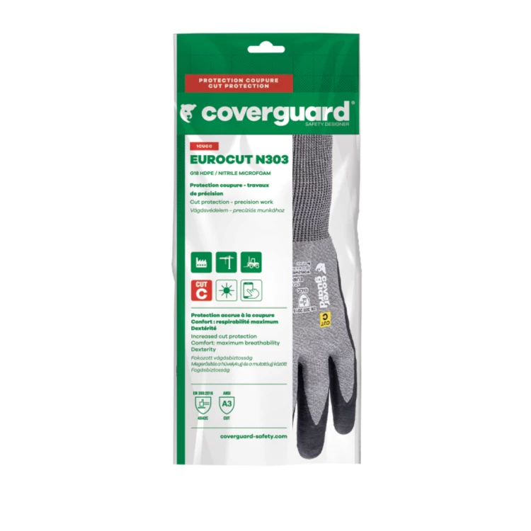 EUROCUT N303 CUT C gloves, grey blck nit micro foam, S.