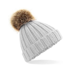 Junior\u0020Faux\u0020Fur\u0020Pom\u0020Pom\u0020Chunky\u0020Beanie - Light Grey