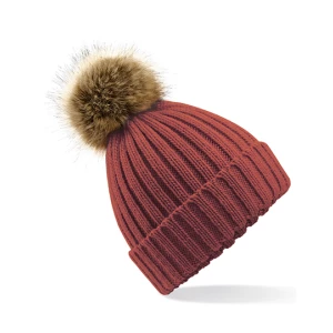 Faux\u0020Fur\u0020Pop\u0020Pom\u0020Chunky\u0020Beanie - Orange Rust