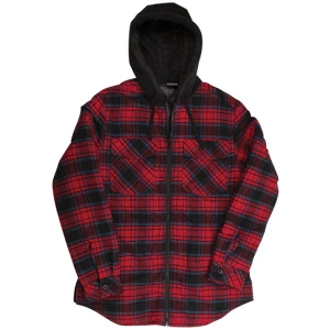 Men\u0027s\u0020Flannel\u0020Jacket\u0020With\u0020Sherpa\u0020Hoodie - Red - Navy (Checked)