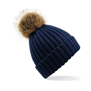 Faux\u0020Fur\u0020Pop\u0020Pom\u0020Chunky\u0020Beanie - Navy