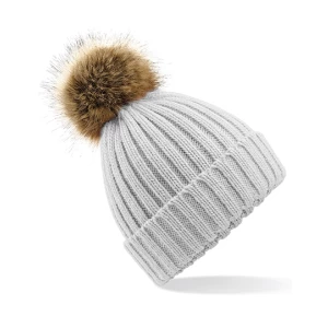 Faux\u0020Fur\u0020Pop\u0020Pom\u0020Chunky\u0020Beanie - Light Grey