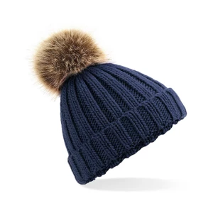 Junior\u0020Faux\u0020Fur\u0020Pom\u0020Pom\u0020Chunky\u0020Beanie - Navy