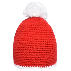 Pompon\u0020Hat\u0020With\u0020Contrast\u0020Stripe - Red