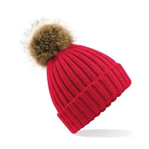 Faux\u0020Fur\u0020Pop\u0020Pom\u0020Chunky\u0020Beanie - Classic Red