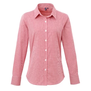 Women\u0027s\u0020Microcheck\u0020\u0028Gingham\u0029\u0020Long\u0020Sleeve\u0020Cotton\u0020Shirt - Red (ca. Pantone 200C)