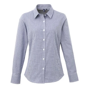 Women\u0027s\u0020Microcheck\u0020\u0028Gingham\u0029\u0020Long\u0020Sleeve\u0020Cotton\u0020Shirt - Navy (ca. Pantone 2766C)