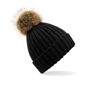 Faux\u0020Fur\u0020Pop\u0020Pom\u0020Chunky\u0020Beanie - Black