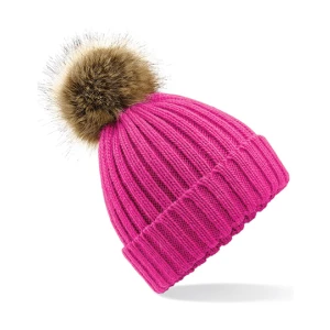 Faux\u0020Fur\u0020Pop\u0020Pom\u0020Chunky\u0020Beanie - Fuchsia