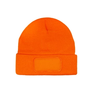 Knitted\u0020Hat\u0020With\u0020Patch - Orange