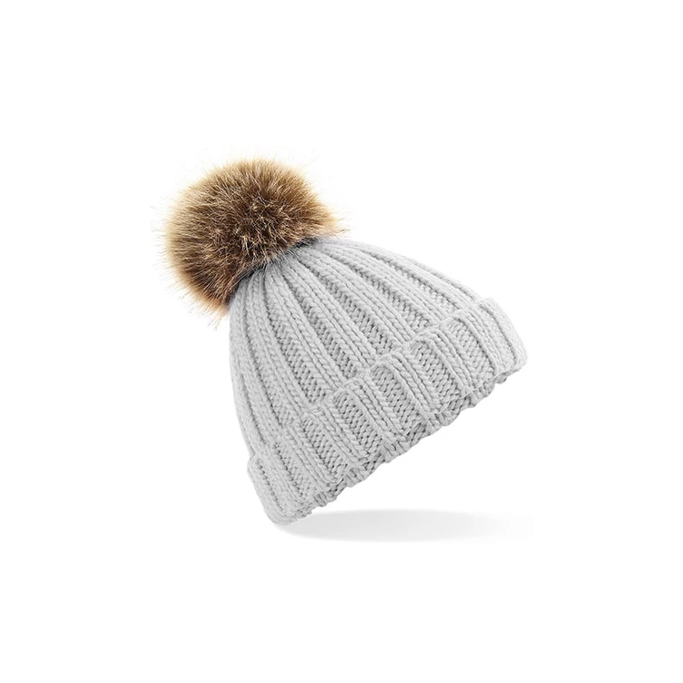 Junior Faux Fur Pom Pom Chunky Beanie