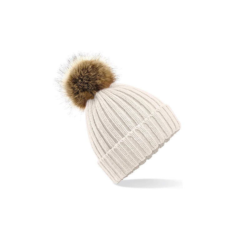 Faux Fur Pop Pom Chunky Beanie