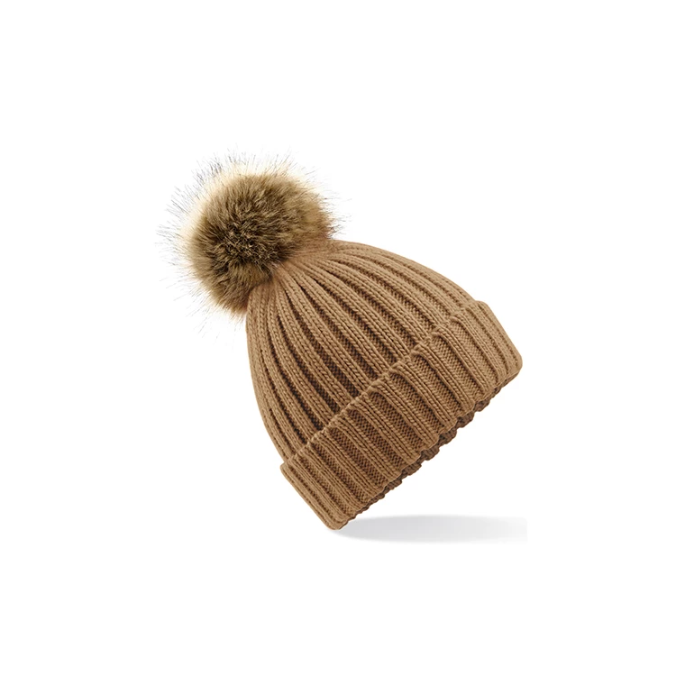 Faux Fur Pop Pom Chunky Beanie