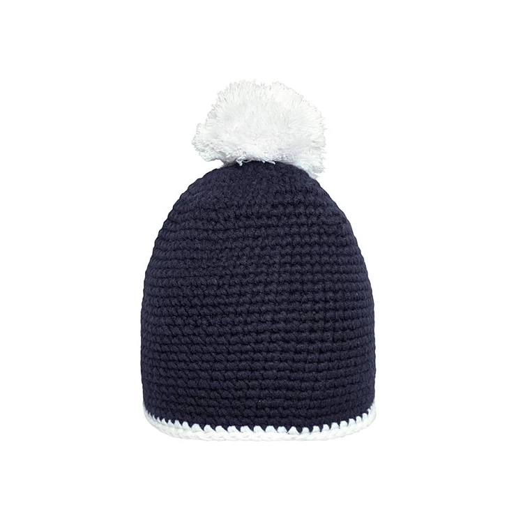 Pompon Hat With Contrast Stripe