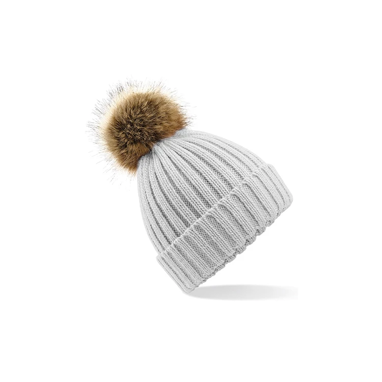 Faux Fur Pop Pom Chunky Beanie