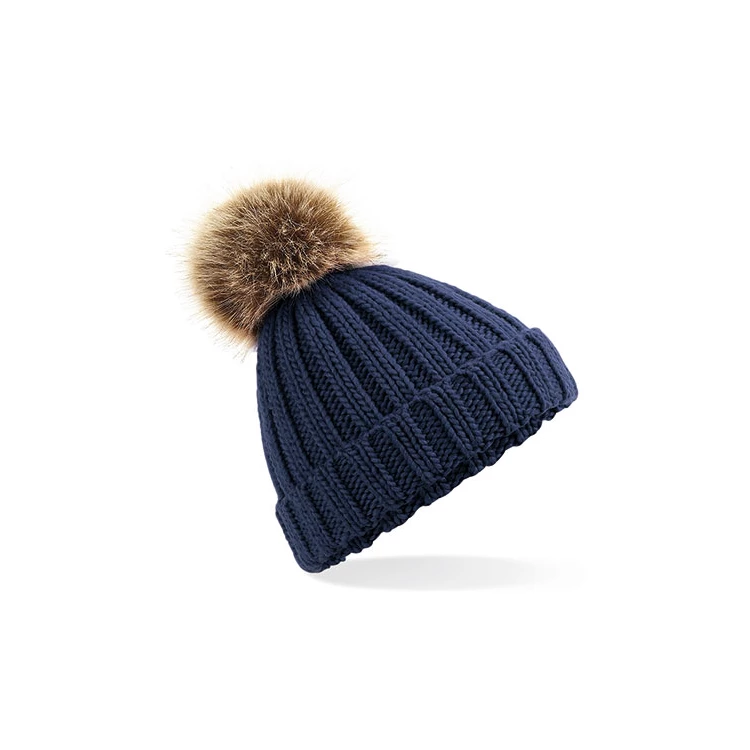 Junior Faux Fur Pom Pom Chunky Beanie