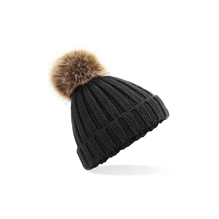 Junior Faux Fur Pom Pom Chunky Beanie