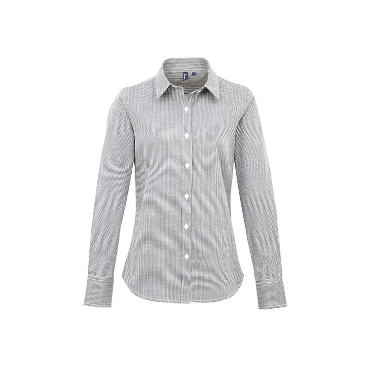 Women's Microcheck (Gingham) Long Sleeve Cotton Shirt