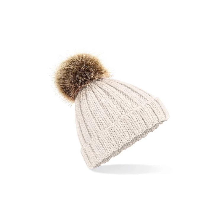 Junior Faux Fur Pom Pom Chunky Beanie