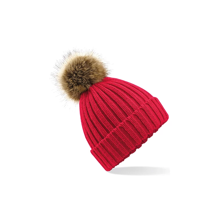 Faux Fur Pop Pom Chunky Beanie