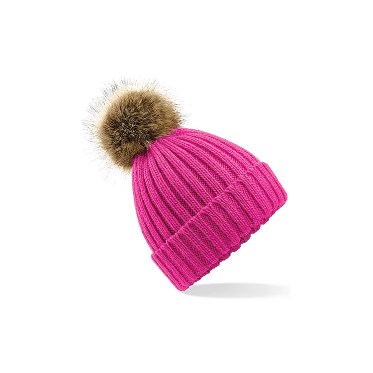 Faux Fur Pop Pom Chunky Beanie