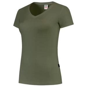 T\u002Dshirt\u0020V\u0020Hals\u0020Fitted\u0020Dames - Army